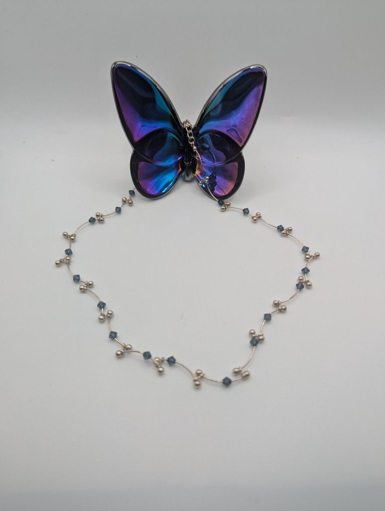 Vintage Sterling Silver Blue Sapphire Crystal Necklace