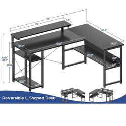 ODK L Shaped Computer Desk, 54" Reversible Corner Computer Desk with Storage Shelves & Monitor Stand, Home Office Desk, Gaming Desk, Writing Desk, 