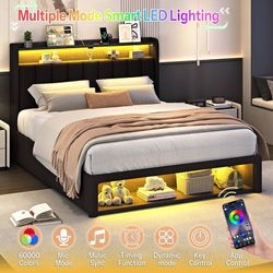 Full size Bed Frame with 2 Storage Drawers, 