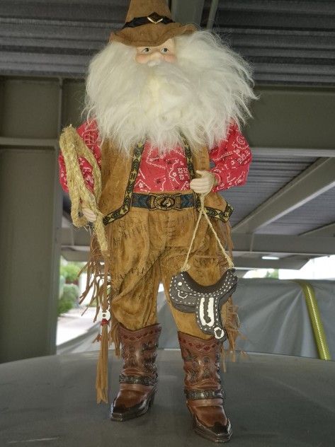 Brand New Cowboy Santa Figurine, Brown
