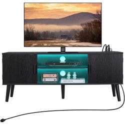 TV Stand for 55 inch TV, LED TV Stand with LED Lights & Power Outlet, TV Console with 2 Cabinets & Open Shelf, Entertainment Center, Media C
