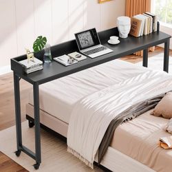 Adjustable Overbed Rolling Desk – Fits Twin to Queen Beds