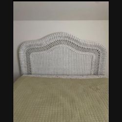 Antique White Wicker, Headboard Nightstand With Glass Top Dresser With Glass Top