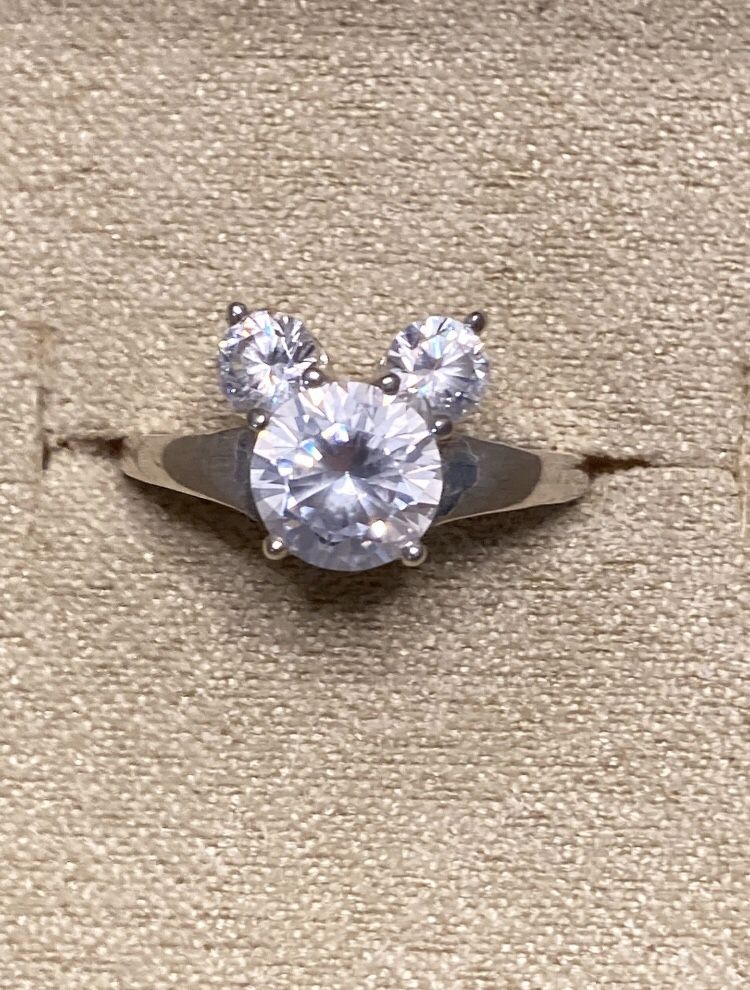 925 Silver 1.5 CT CZ Diamond Mickey Mouse Ring
