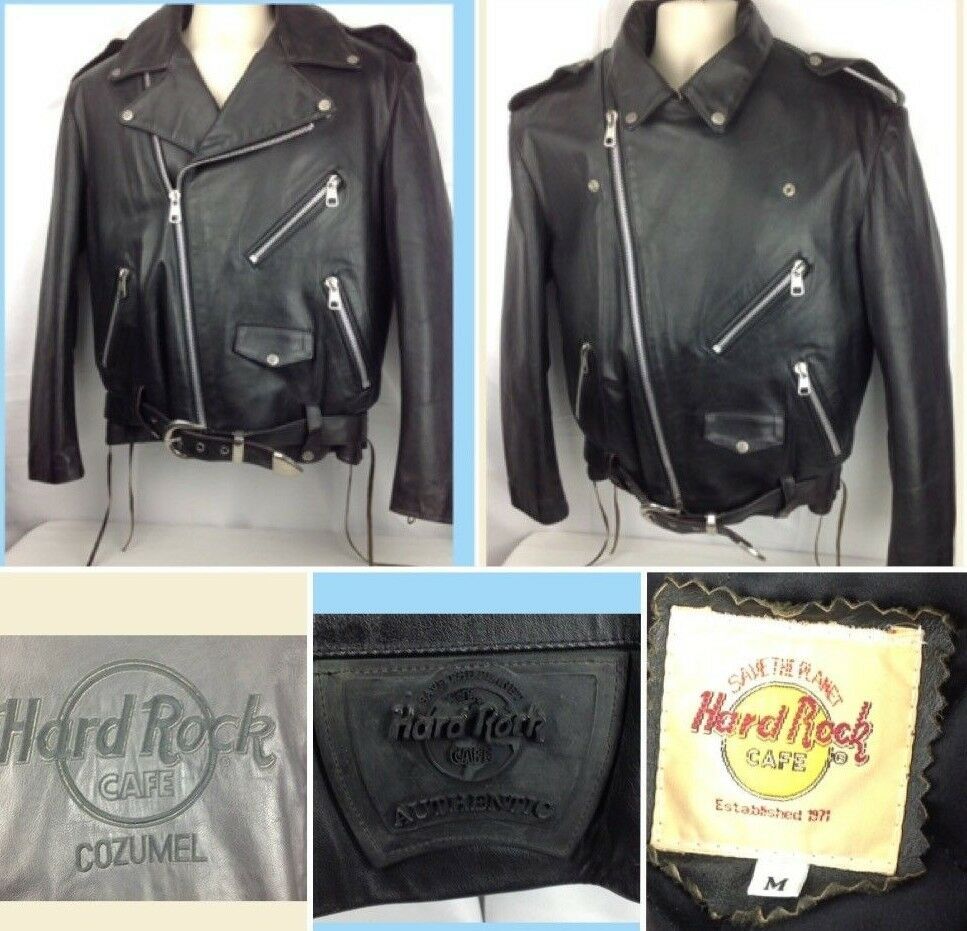 Hard Rock Cafe Black Leather Biker Jacket Men's M
