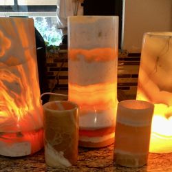 Handmade Egyptian Alabaster Lamps & Candle Holders/vases