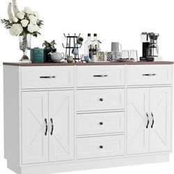 Sideboard Buffet Cabinet with Storage, 55" Large Buffet with 6 Drawers and 4 Doors, Modern Farmhouse