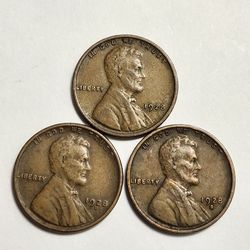 1928 , 1928-D , 1928-S  Wheat Cent Penny Coins - Antique Pennies