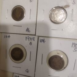 1892 S, 1907 S, 1908 I, 1909 S, 1909 D, Barber Dimes