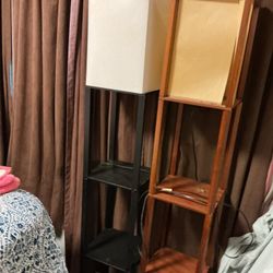 Two Floor Lamps With Shelves , The Black One Works Well, The Brown One Has To Be Unplug When Noticing Because The Baton Is missing  One For $10, 2 $15