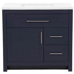 37 in. Single Sink Deep Blue  Bath Vanity with Silver Ash Cultured Marble Top