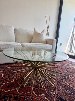West Elm Round Glass Coffee Table Gold Starburst Base