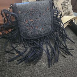 Blue Fringe Crossbody 