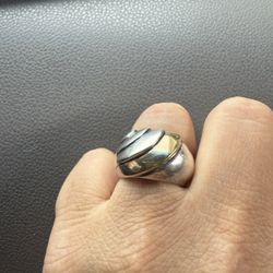 Precious Silver 925 and 14k Gold Ring - Sculpted