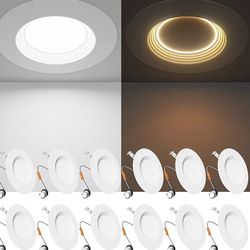 Ensenior 5/6 Inch 5CCT LED Can Lights with Night Light 12 Pack, Retrofit Led Recessed Lighting, Baffle Trim, Dimmable, 9W=110W, 1000LM, IC Rated - FCC