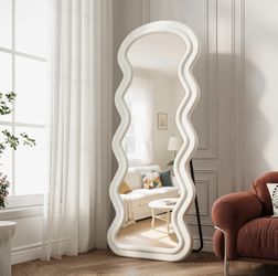 Multi-colored LED Full Length Mirror, 63"x24" Wavy Full Body Mirror, Mirror Bedroom and Living Room, White