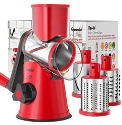 Rotary Cheese Grater, Kitchen Mandoline Vegetable Slicer with 3 Interchangeable Blades, Easy to Clean Rotary Grater Slicer for Cheese, Vegetables, Nut