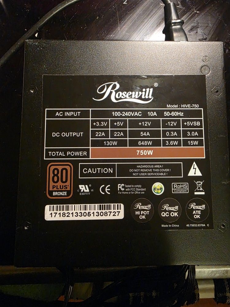 Power Supply Rosewill 750 Watt For PC