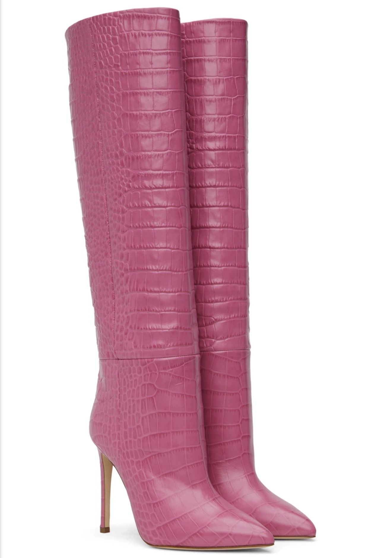 Paris Texas Croc Embossed Peony Knee High Stiletto Heeled Real Leather Boots