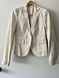 Massimo Dutti Cream & White Striped Linen Blazer
