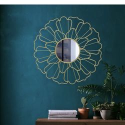 35" Living Bedroom Room Vintage Baroque Metal Wall Mirror Decor Round Mirror for Home Gym Vanity Bedroom, Living Room