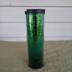 NWT Starbucks Christmas Holiday Hot Cold Cup 16oz Tumbler Sparkle Green Glitter