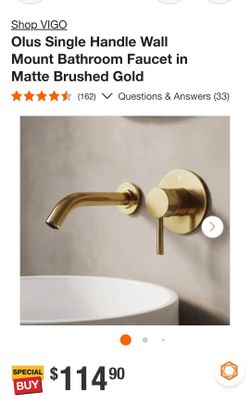 VIGO Olus Single Handle Wall Mount Bathroom Faucet Matte Brushed Gold