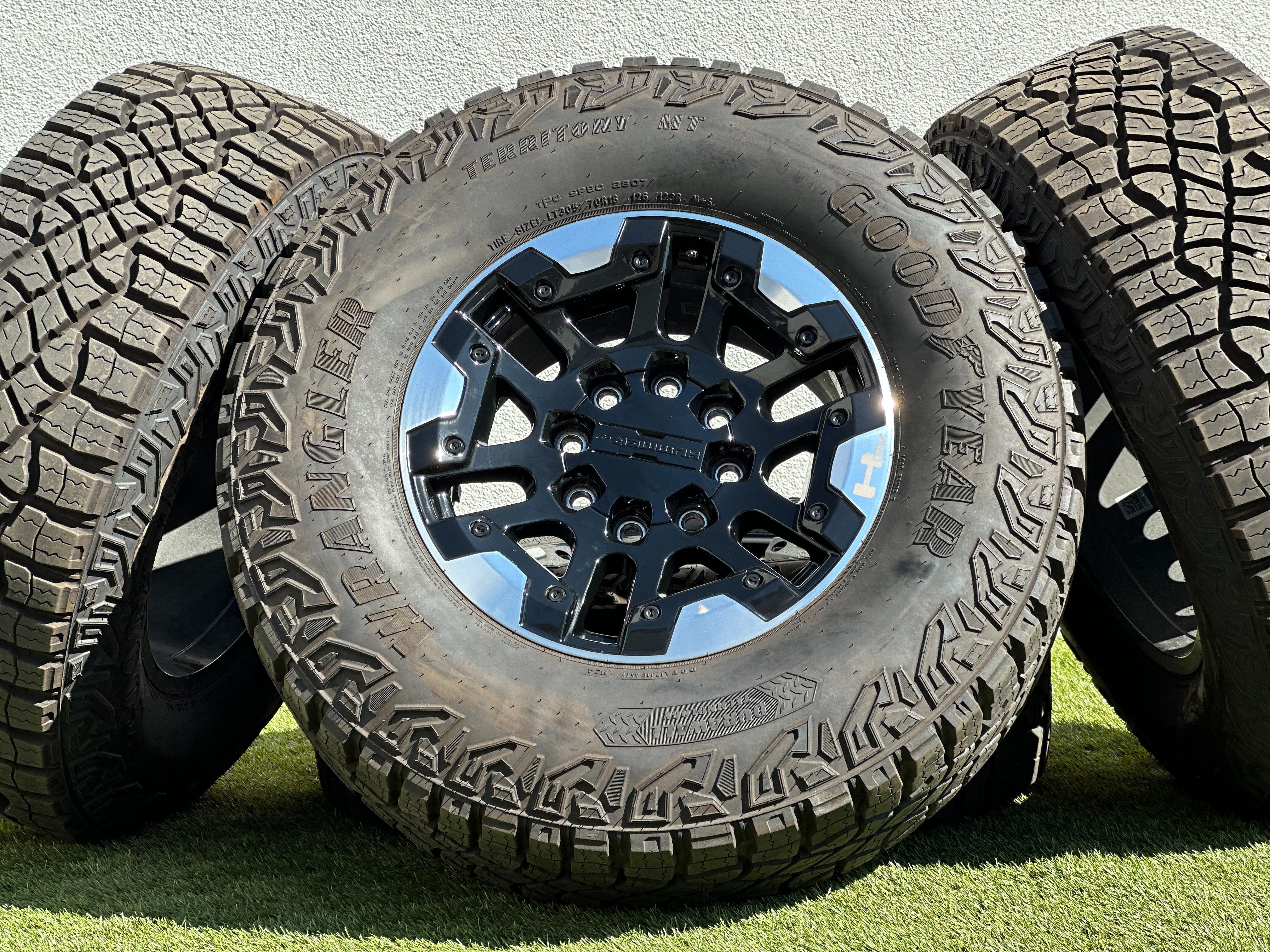 OEM New 18" Hummer EV Rims Black 8x165.1 Dodge Ram 2500 Wheels Ram 3500 Goodyear MT Tires 305/70R18 