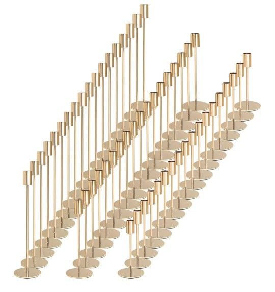 New 54pcs Taper Candle Holders Gold 3 Heights