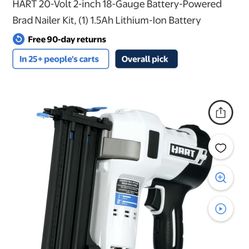 HART 20-Volt 2-inch 18-Gauge Battery-Powered Brad Nailer Kit, (1) 1.5Ah Lithium-Ion Battery