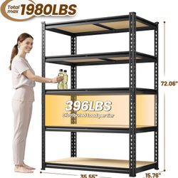 5-Tier Storage Shelves, 1980LBS Adjustable Pantry Shelves, Metal Shelving Unit for Storage, Kitchen, Pantry, Closet, Laundry, Garage, 72.06" H x 35.55