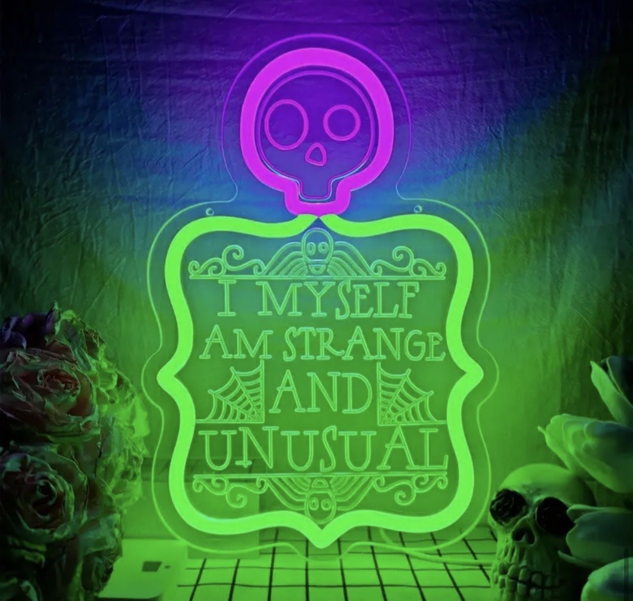 Beetlejuice Neon Sign 12.6” I Myself Am Strange & Unusual Halloween Decor Tim Burton Light Up Sign Ready To Hang Horror (PRICE IS FIRM)