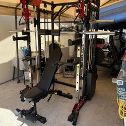 Smith Machine 200 | Adjustable Bench | 245lb Cast Iron Olympic Weights | 7ft Olympic Bar | Fitness | Gym Equipment | FREE DELIVERY 🚚 
