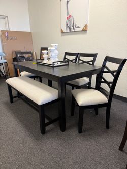 Dining table with 4 chairs and bench