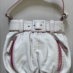 MOSCHINO White Leather Pink Stitching Trim Purse Handbag