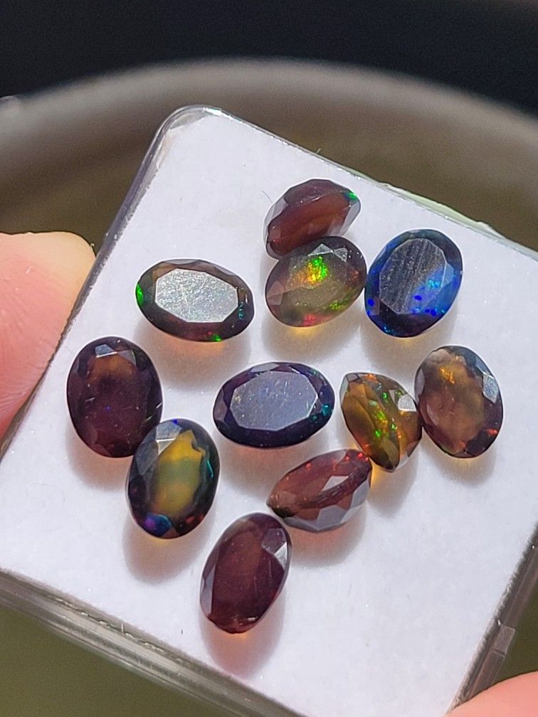 .80ctw Oval Natural Black Ethiopian Fire Opal Crystal Gemstone 