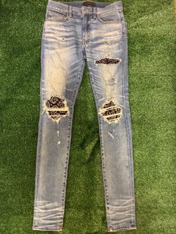 Amiri Bandana Patch Distressed Skinny Jeans