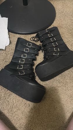 black leather platform boots with studs