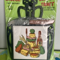 Vintage Cast iron No/ tile trivet cheese board w/ cheese knife . Made in Japan  New old stock still sealed in plastic. 