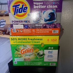 Tide PODS (4 bags in Box) Total Count of 144 Pods....  Gain PODS (4 bags in Box) Total Count of 152 Pods  