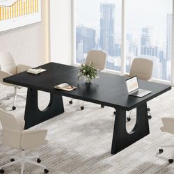 Tribesigns 70.86" Rectangular Conference Table for 6-8 (Black) Large Office Meeting Desk, Reception Office Furniture for Conference Room, Meeting Room