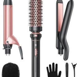 Wavytalk 3 in 1 Curling Wand Set, Multi Curl, Curling Iron Set with Heated Round Brush