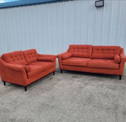 Ashley Modern Style Burnt Orange Sofa and Loveseat Set Smoke Free Pet Free - Can Deliver