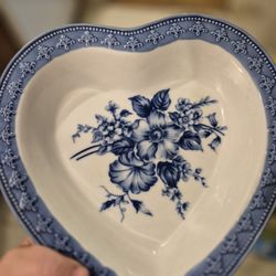 Vintage Heart-Shaped Blue & White Ceramic Dish