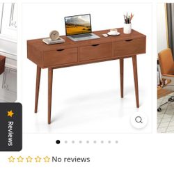 Writing Desk with 3 Drawers, 48" Computer Desk with Solid Wood Legs, Mid Century Modern Work Table / Desk  / Escritorio  /  Mesa