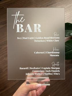 Frosted Acrylic Bar Sign With Stand