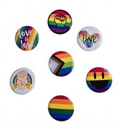 LGBTQ Pride Rainbow Button Pins 7 Piece Set Love Equality Flag Smiley Badges Set