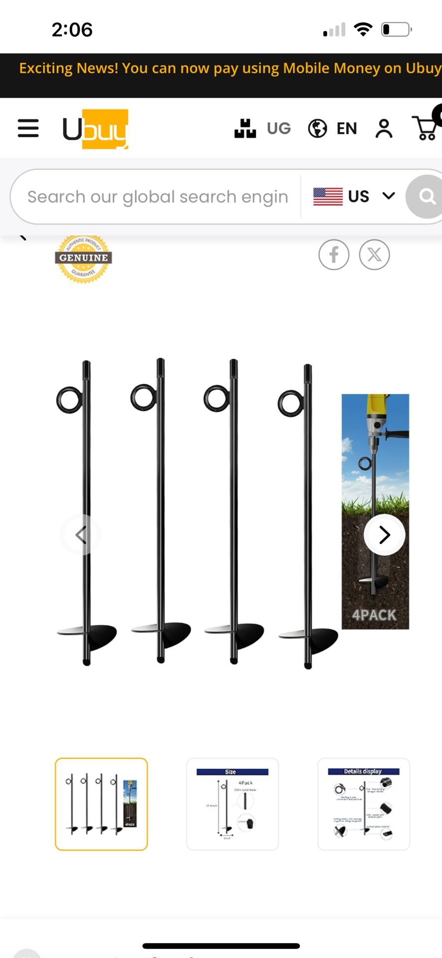 15.5 Inch Ground Anchors (4 Pack) Tent Stakes Heavy Duty Trampoline Anchors