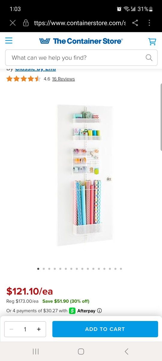Container Store Over the Door Storage Solution for gift wrapping
