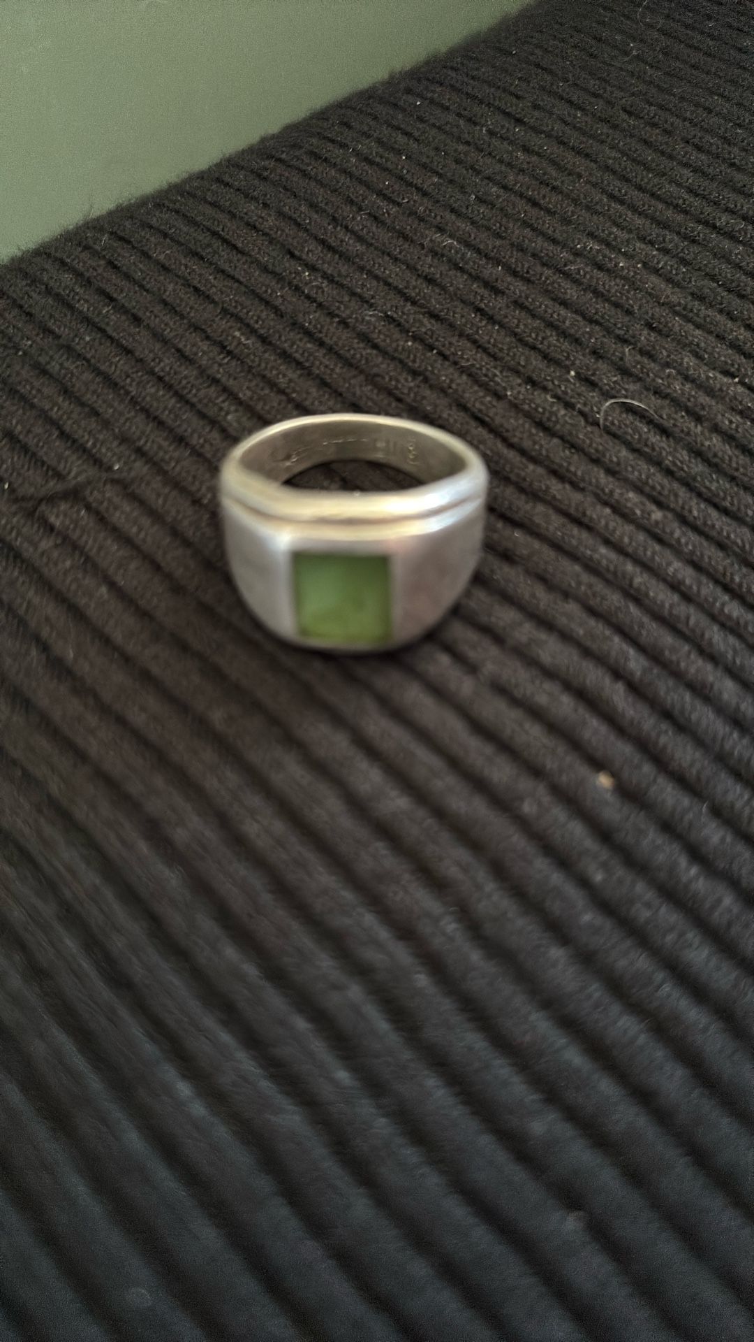 Mens silver ring with green stone